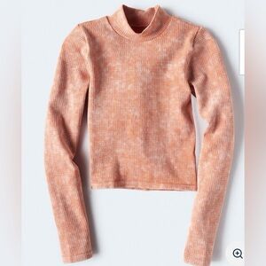 Aeropostale Long Sleeve Acid Wash Seamless Mock-Neck Crop Top large